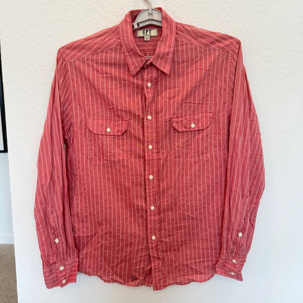 CPT by Cockpit USA Mens Red Striped Cotton Button Down Shirt Large Long Sleeve